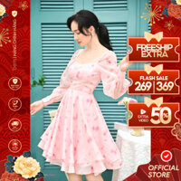 ĐẦM HOA Màu Hồng Phấn Tay Phồng Dài Tùng Xòe Hai Tầng BEM STUDIO (DR283) | 𝑃𝑎𝑟𝑇𝐸𝐴 𝐶𝑜𝑙𝑙𝑒𝑐𝑡𝑖𝑜𝑛