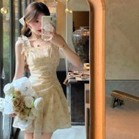 Đầm hoa màu vàng mới 2025 Váy ôm vừa vặn