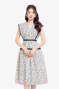 Đầm hoa nhí dáng xòe phối đăng ten