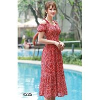 ĐẦM HOA NHÍ ĐỎ CỔ KHOÉT K225 - Xưởng thời trang King  (Hàng may thiết kế ,ảnh thật shop tự chụp)