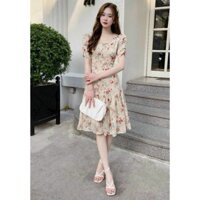 Đầm Hoa Nhí Mặc Dạo Phố Chất Voan Mịn Cổ tròn Tay Ngắn From Váy Xòe Nhẹ Nhàng Nữ Tính