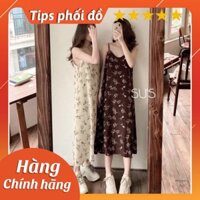 Đầm hoa nhí nữ cổ v, váy 2 dây dáng dài