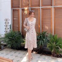 ĐẦM HOA NHÍ TAY LỠ PHỐI NÚT GỖ MÀU TRẮNG, ĐỎ, VÀNG FREE SIZE