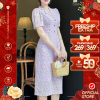 Đầm Hoa Nhí Tím Pastel Dáng Bút Chì Công Sở Thanh Lịch Bem Design (DR597)