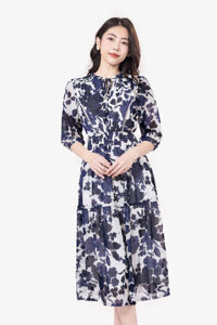 Đầm họa tiết dáng xòe đuôi cá tay lỡ