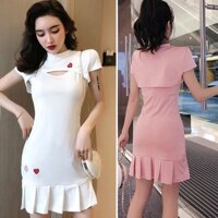 Đầm hoạ tiết lai xếp li kèm áo khoác cute