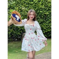 ĐẦM HOA TRẮNG CHÙM ĐỎ XẾP NƠ NGỰC TD NHÚN