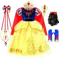 Đầm Hóa Trang Công Chúa Bạch Tuyết Sang Trọng Kèm Áo Choàng Lông Xù Đính Kim Sa Dành Cho Bé Gái