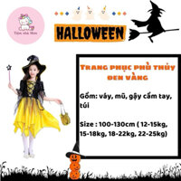 Đầm hoá trang Halloween cho bé gái, váy phù thuỷ đen vàng