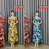ĐẦM HOA TRUNG NIÊN, ĐẦM HOA CỔ VUÔNG TAY LỠ DÁNG DÀI CHẤT LỤA ĐỦ SIZE
