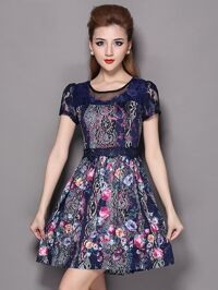 Đầm hoa xòe tay ngắn sặc sỡ thời trang TV577