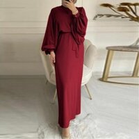 Đầm Hồi giáo dài tay màu sắc đơn giản Abaya Kaftan Đầm thanh lịch SSLY