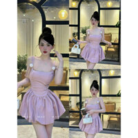 Đầm Hồng 2 dây ( kèm hoa trắng trên dây)