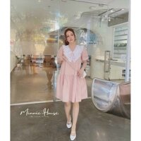 đầm hồng babydoll tay ngắn cổ trắng phối bèo siêu dễ thương gb009