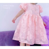 Đầm hồng gấm hoa tay phồng