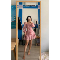 Đầm hồng hở eo dáng xoè cột dây