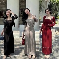 Đầm hot trend sexy mát mẻ chất thun gân kết hoa ngang kèm khoác dáng ôm body dài mặc đi biển hay đi chơi siêu xinh