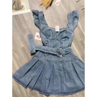 Đầm jean 2 dây body cánh tiên, váy nữ jean nịt kèm sang chảnh dự tiệc hàn quốc G239