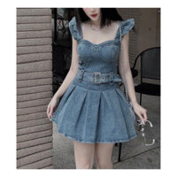 Đầm jean 2 dây body cánh tiên, váy nữ jean nịt kèm sang chảnh dự tiệc hàn quốc G16
