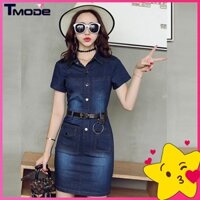 Đầm jean body phối túi cổ sơ mi thời trang - TP1463