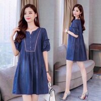 ĐẦM JEAN CHỮ A CỔ PHỐI VIỀN -AK008