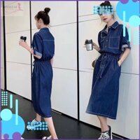Đầm Jean Denim Eo Rút Túi Nắp Trẻ Trung, Hiện Đại, Xinh Xắn, Chất Jean Denim Cotton Dày Mềm Mịn, Mát, Bền Đẹp