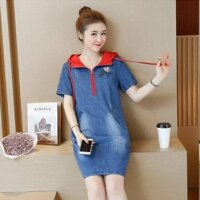 Đầm Jean Oversize Phối Nón Đỏ Thêu Hoa Hồng Cao Cấp