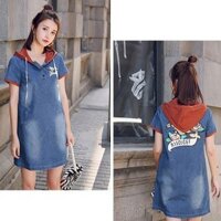 Đầm Jean Oversize Phối Nón In Hình Cao Cấp