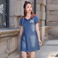 Đầm Jean Oversize Phối Nón In Hình Cao Cấp