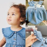 Đầm jean xanh sát nách cổ sen bé gái LS_DN601