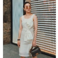 Đầm kem sát nách voan nơ SY STORE