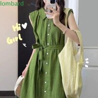 Đầm Không Tay LOMBARD Nữ, Đầm Dạo Phố Phối Nút Vintage, Thời Trang Cao Cấp Ve Áo Váy Dài Đơn Giản Dài Kỳ Nghỉ