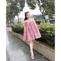 Đầm kiểu đính hoa 2 dây xòe hottren