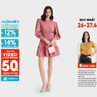 Đầm Kiểu Nữ MARC FASHION Tay Dài Cổ Tròn Nhún Thun Eo – CBVH040224