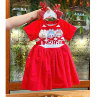 Đầm Labubu cho bé gái Noel váy Labubu, váy bé gái dễ thương 10-30kg Kittenbabyshop