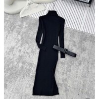 Đầm len body cổ lọ tay dài - Đen