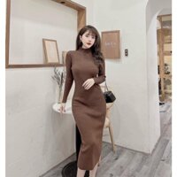 Đầm len body dáng dài, váy len tăm mặc ôm tôn dáng cổ 3p basic thời trang hàn quốc