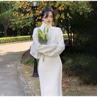 🍥🍥Đầm Len Cổ Lọ, Váy Len Cổ Lọ Dáng Dài Phong Cách Retro Chất Đẹp Cho Nữ🍥🍥