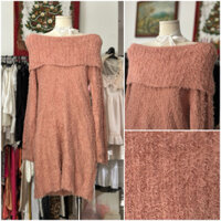 Đầm len lông trễ vai freesize