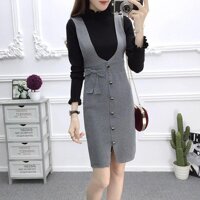 Đầm len nữ ôm body phối cúc mẫu mới AL103 - Xám