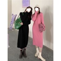 đầm len tay dài dáng suông