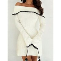 Đầm Len Trễ Vai Phối Ren Màu Trắng – Thời Trang Nữ Quyến Rũ, Sang Trọng