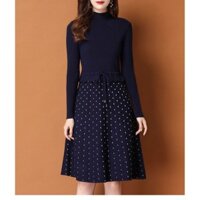 ĐẦM LEN XÒE CHÂN VÁY CHẤM BI KS310465 (HÀNG NHẬP)