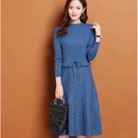 Đầm len xoè chân váy chấm bi xinh xắn