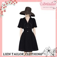 Đầm liền công sở ⚡Ảnh thật ⚡ dáng A hơi xoè  sang chanh phối cổ nơ,khâu tay trang trí