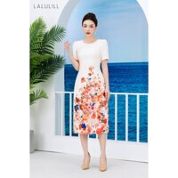 Đầm liền công sở LALULILL dáng A chuông in hoạ tiết bền màu chất liệu tuýt xi co giãn  LDL243650