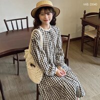Đầm liền linen Morigirl dài tay KAMAKA cổ tròn kẻ caro - D040