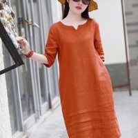 Đầm linen màu cam đất [Sáng da, sang trọng]