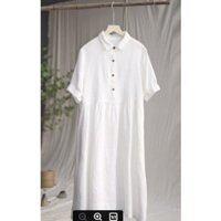 Đầm linen màu trắng đi biển, đầm chụp ánh vintage