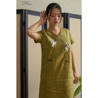 Đầm linen MaxMessi thêu tay chỉ tơ chim bói cá